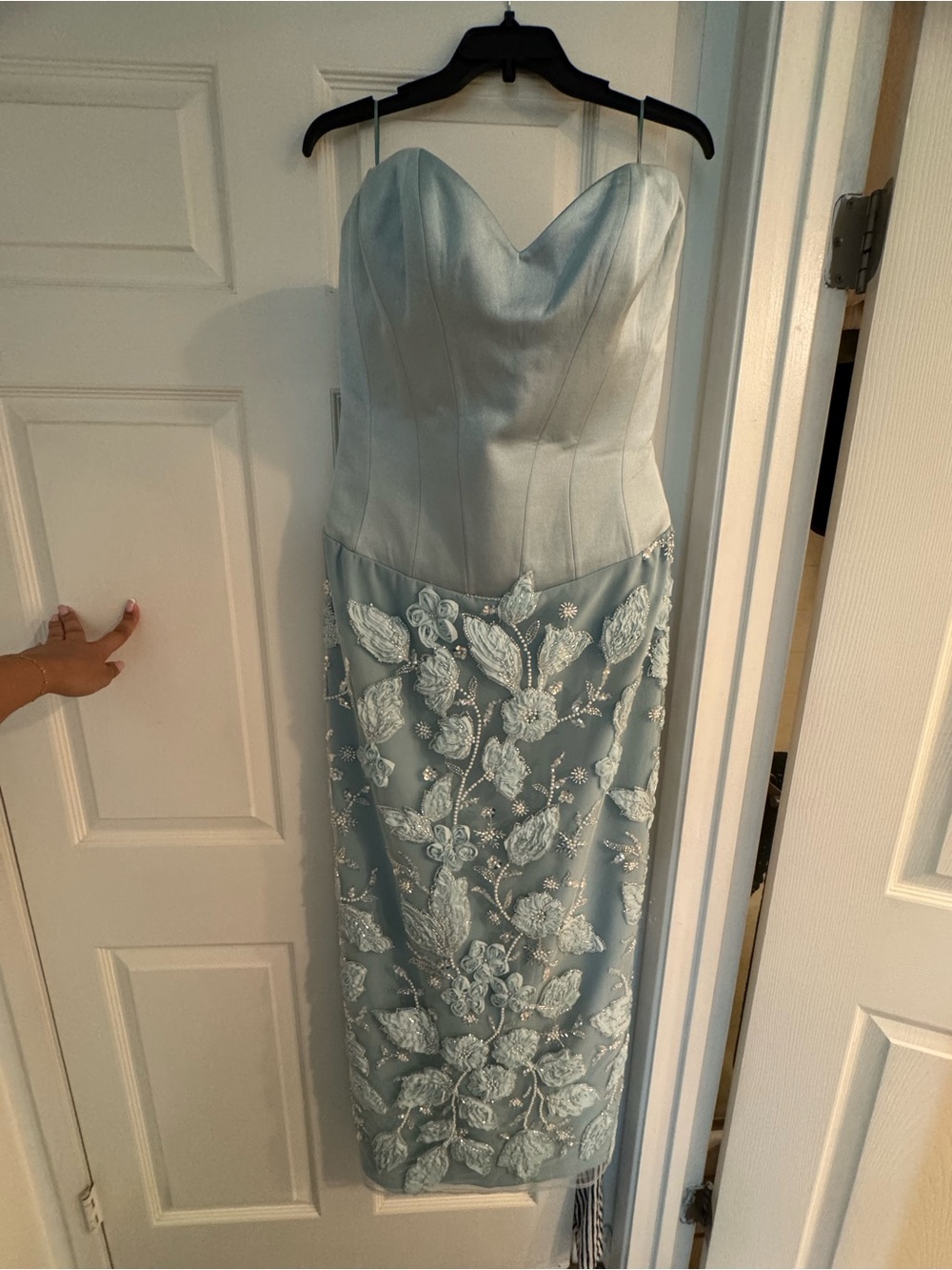 Helsi Strapless Embroidered Midi Dress in Powder Blue